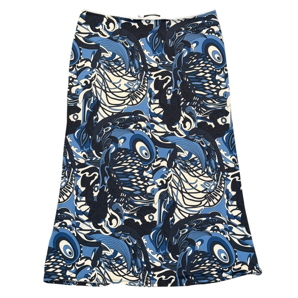 NWT Blue Abstract Psychedelic Print Midi A-Line Skirt Jules‎ & Leopold Size L - Picture 2 of 6
